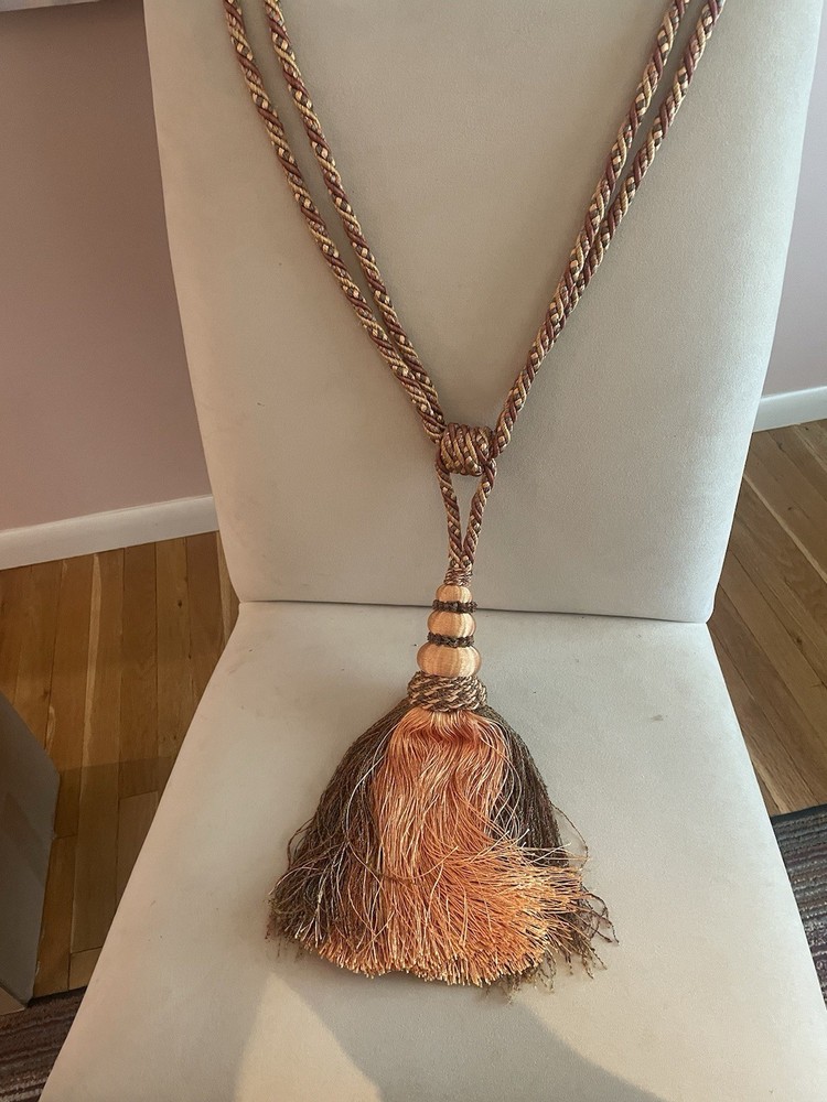 Medium Single Drapery Tassel Tieback Rust Melon Green Brown