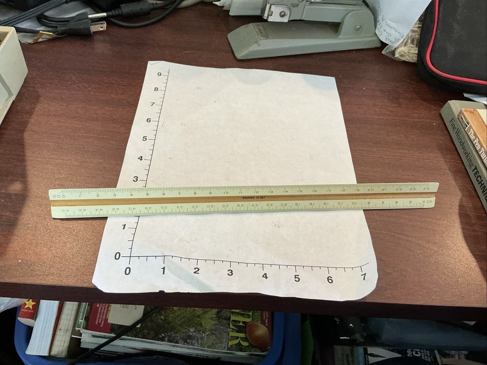 Triangular Drafting 12” Ruler Bruning 72-857 Architect Scale Wooden Vintage