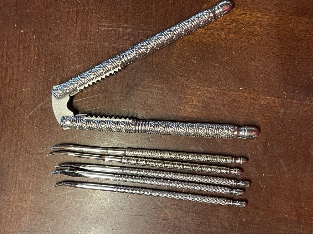 Vintage Handheld Metal Nutcracker w/ 4 picks