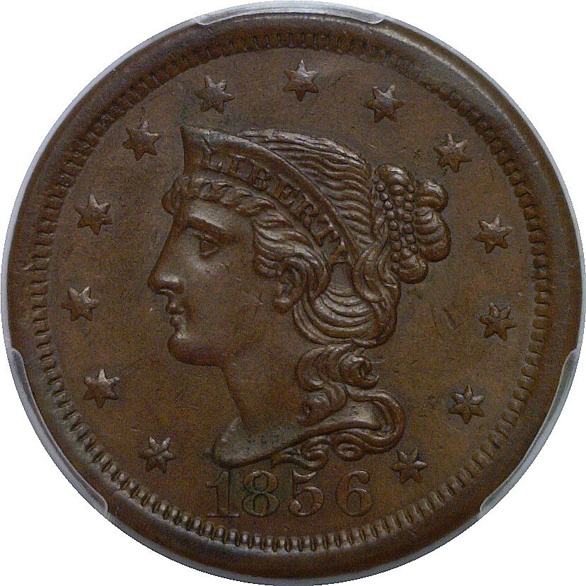 1856 Upright 5 Large Cent PCGS MS-62 BN
