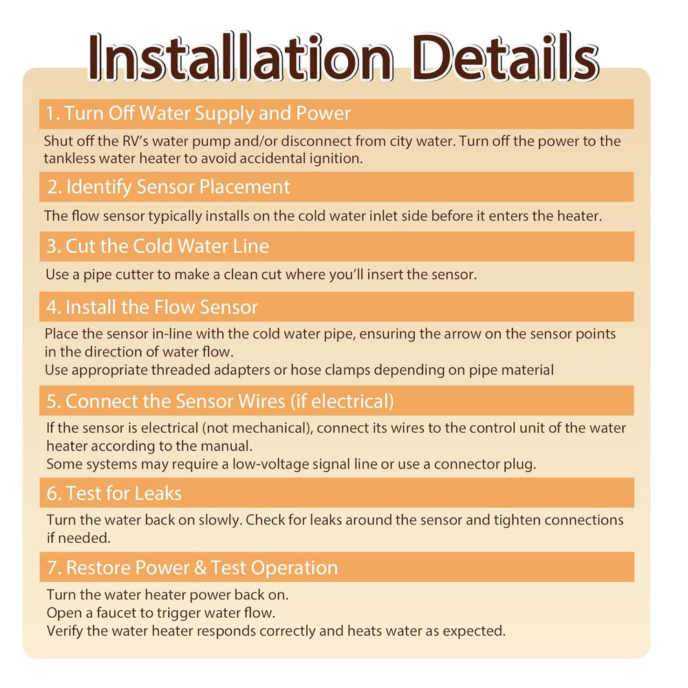 Water Flow Sensor Compatible with RV Tankless Water Heater