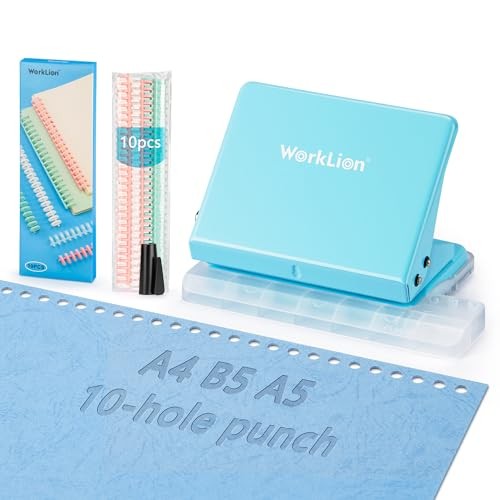 Worklion 10-Hole Binding Machine for Planners, Journals, Notebooks - Multicolor