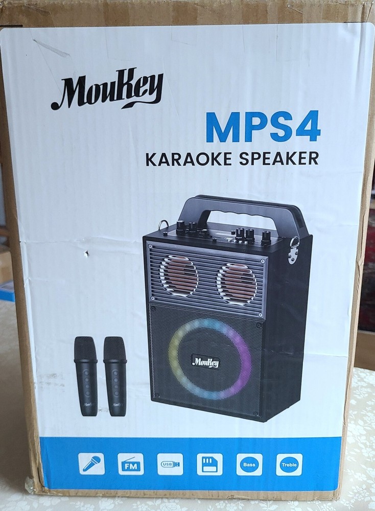 Moukey Karaoke Machine Gray Portable Bluetooth PA System Bluetooth Speaker 150W
