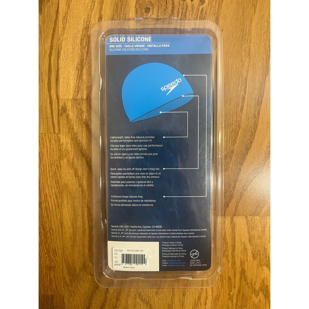 Speedo Solid Silicone Swim Cap One Size Blue NEW