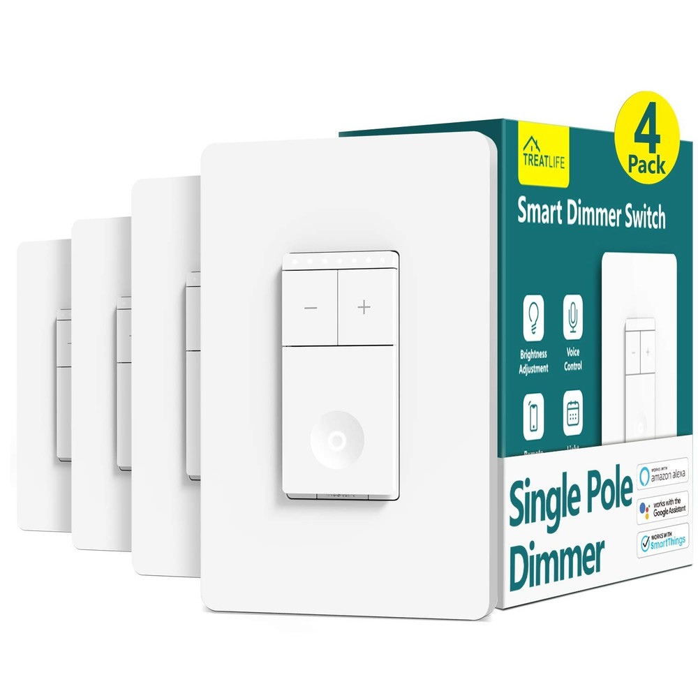Treatlife Smart Dimmer Single Pole Wall Switch, 400W, White, 4 Pack