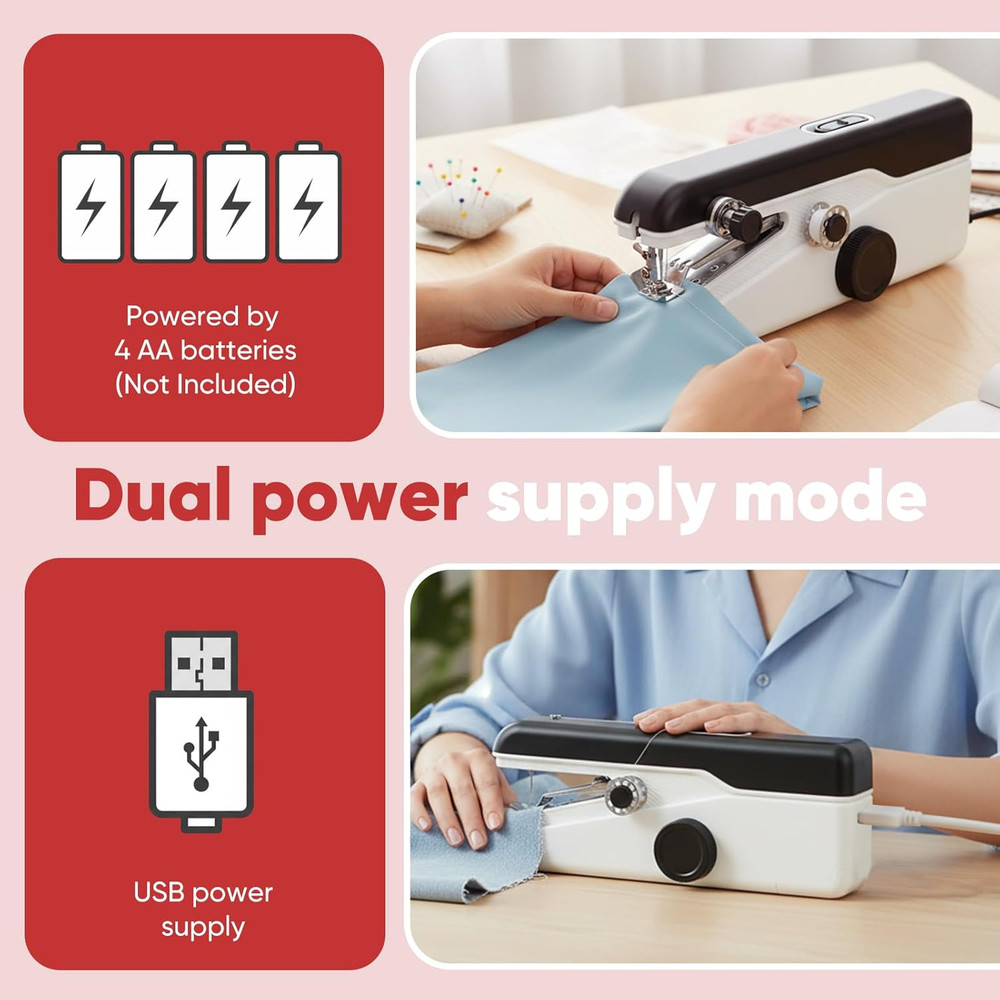 Handheld Sewing Machine Mini Portable Electric Stitcher Quick Repairs 2-Speed