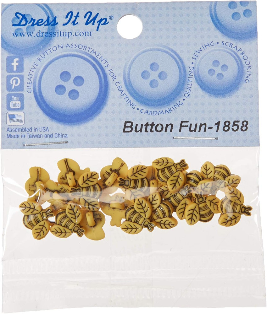 Tiny Bees 20Ct Pack Button, Yellow