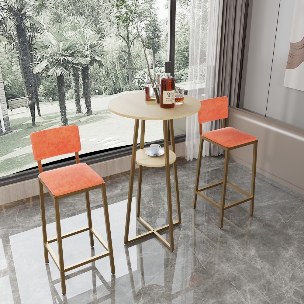 Bar Table And Chairs Three Piece Set Gold Frame Bar Table W Storage Function