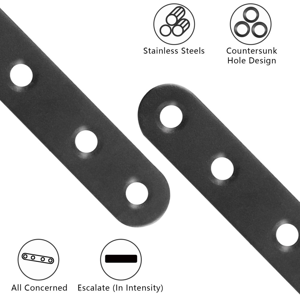 12 PCS 2.99'' x 0.63'' Stainless Straight Flat Brackets, Black