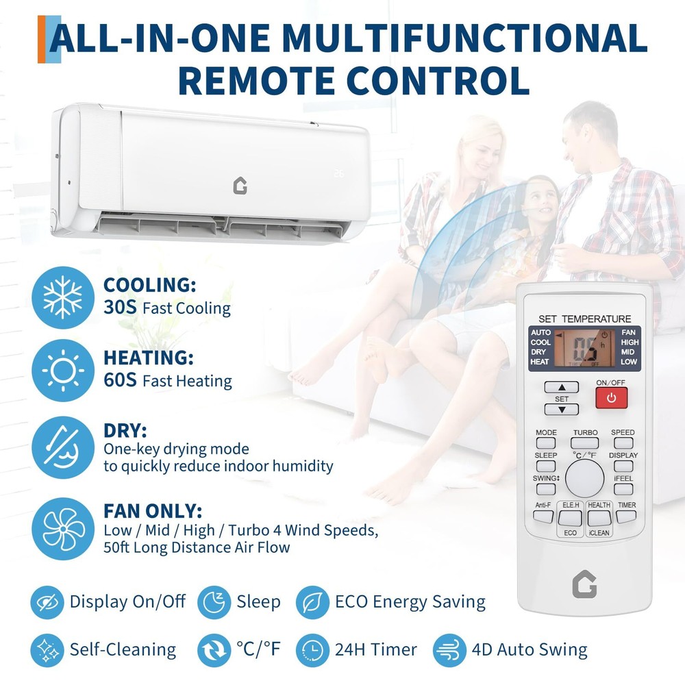 24000 BTU Mini Split Air Conditioner Heat Pump 230V Heating & Cooling System