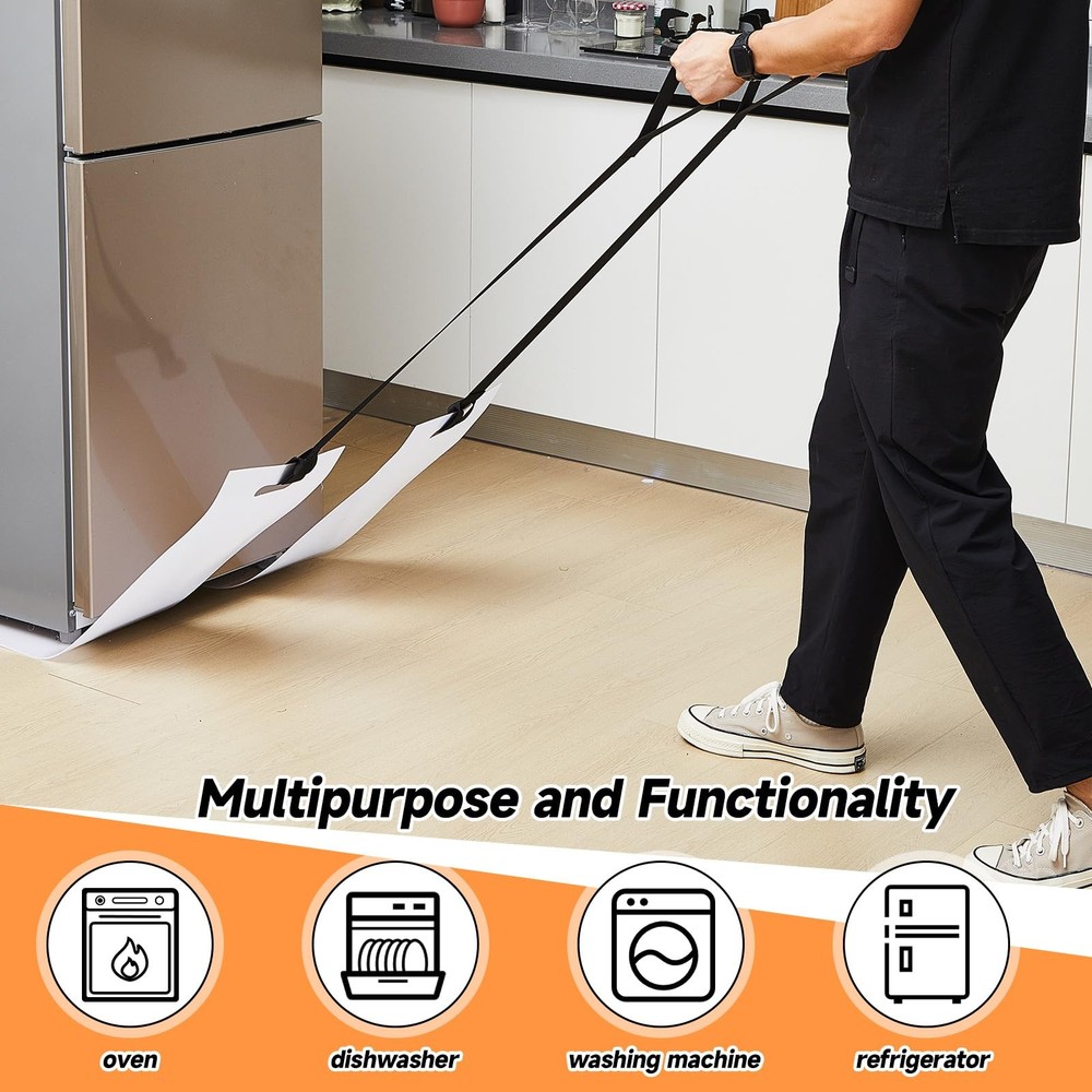 2 Set Long Appliance Slider with Pull Strap 8 x 60 Inch, White ,Black