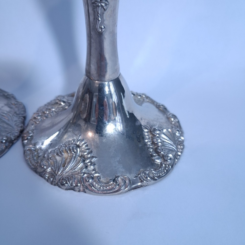 Vintage Pair Godinger Baroque Candlesticks Silverplate Grapevine & Shell 8 1/4"