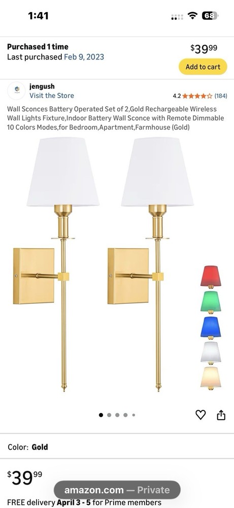 Jengush Battery Powered Wall Sconses LED Lights