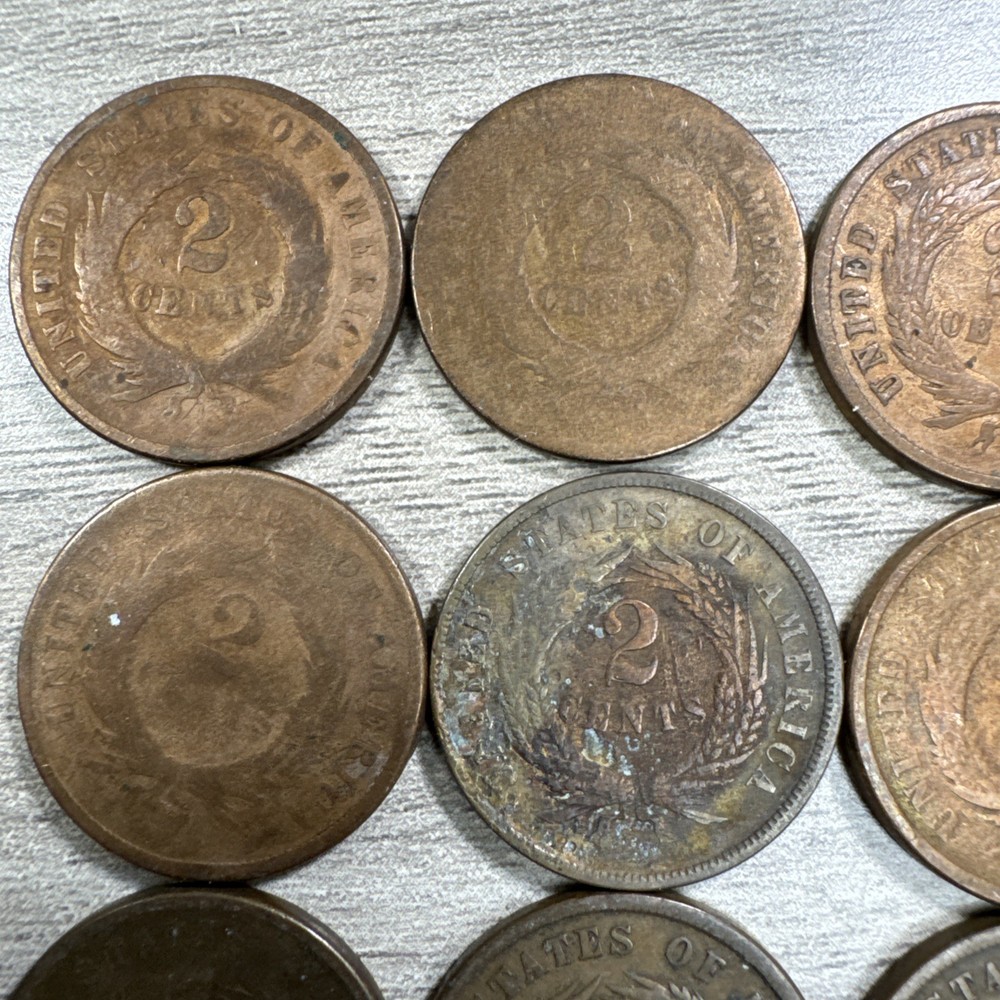 12 Coin US Two Cent Piece 2c LOT Collection