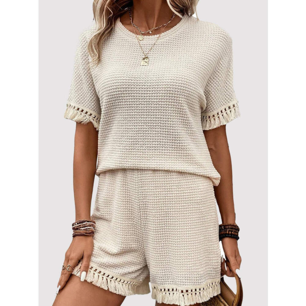Tassel Round Neck Top and Shorts Set