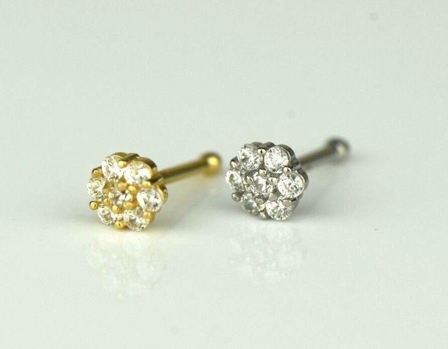 14k Yellow or White Gold Flower Nose Piercing Stud