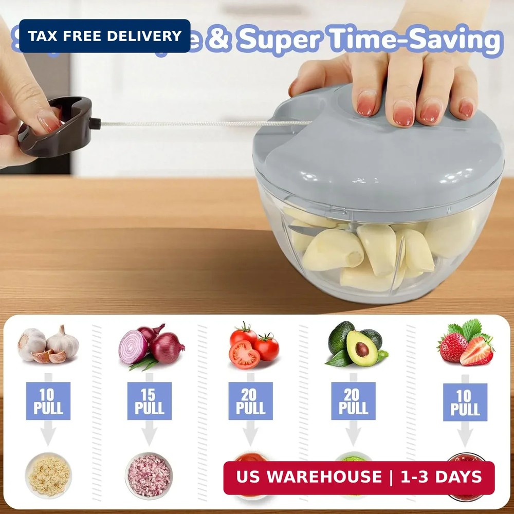 Garlic Chopper Mincer Manual Vegetable Chopper 500ml - with Pull String Crusher