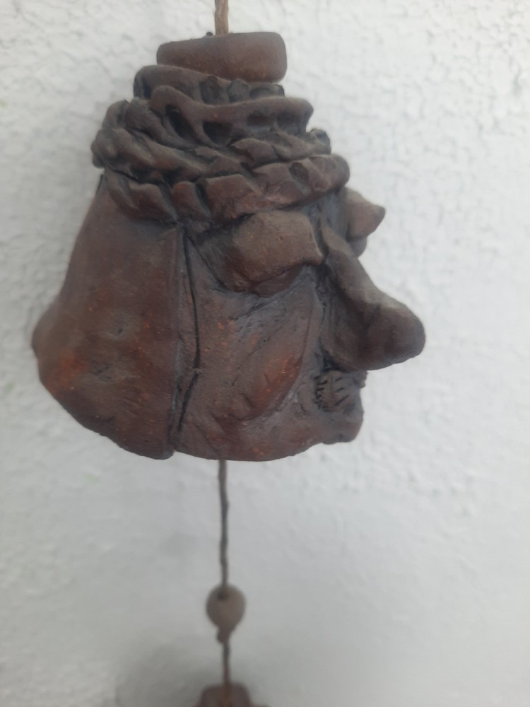 Artisan Ceramic Pottery Wind Chimes- Bell Faces, Approx 3 Feet Long UNIQUE