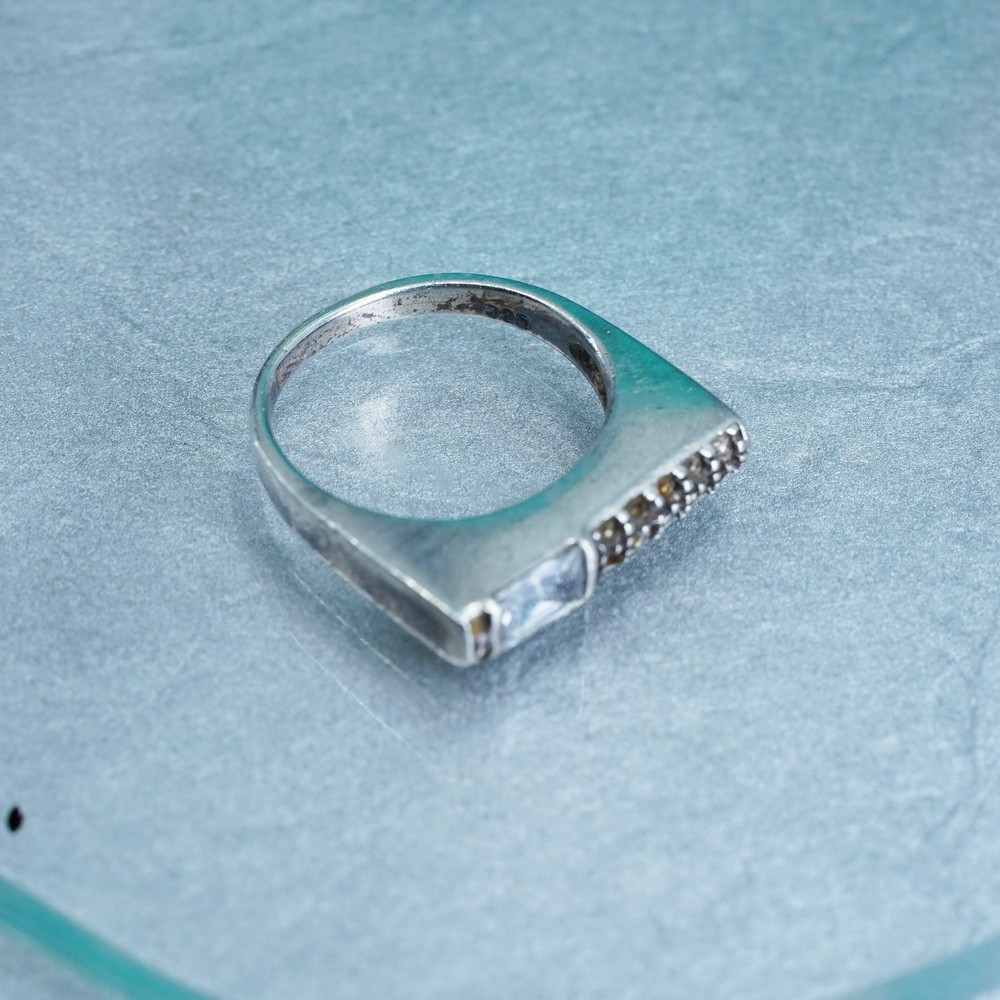 Size 8, vintage Sterling 925 silver handmade ring, Cz stackable band