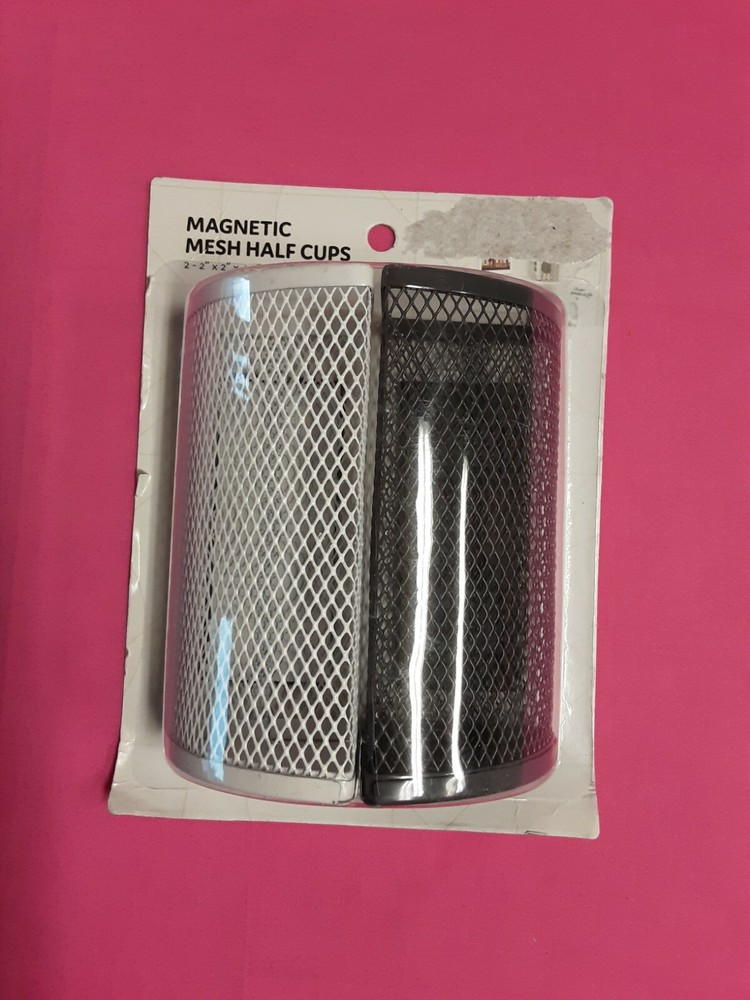 U_Brands Magnetic Mesh Half Cups 2 - 2" X 2" X 4.5" White & Gray BNIP!