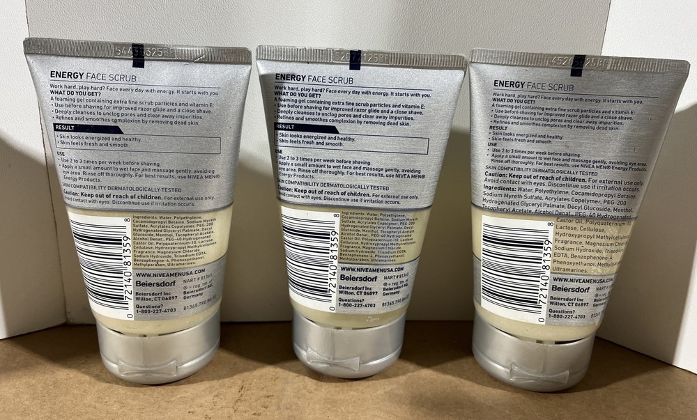 Nivea for Men ENERGY Face Scrub, 4.4 Oz ~ 3 Pack