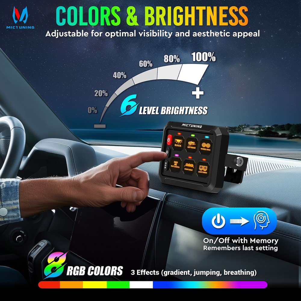 Wireless RGB 6/8/12 Gang Switch Panel 12v Bluetooth APP / Remote Circuit Control