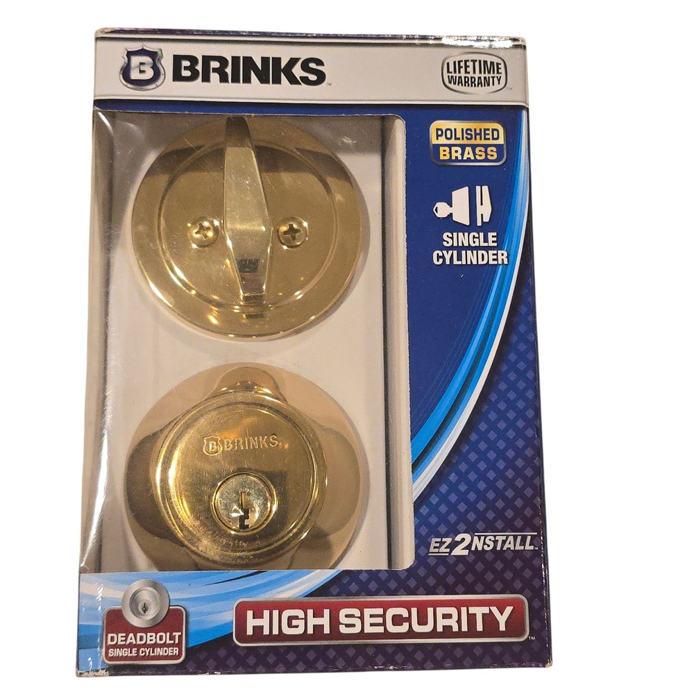 Brinks Polished Brass Single Cylinder Deadbolt Adjustable High Security Lock