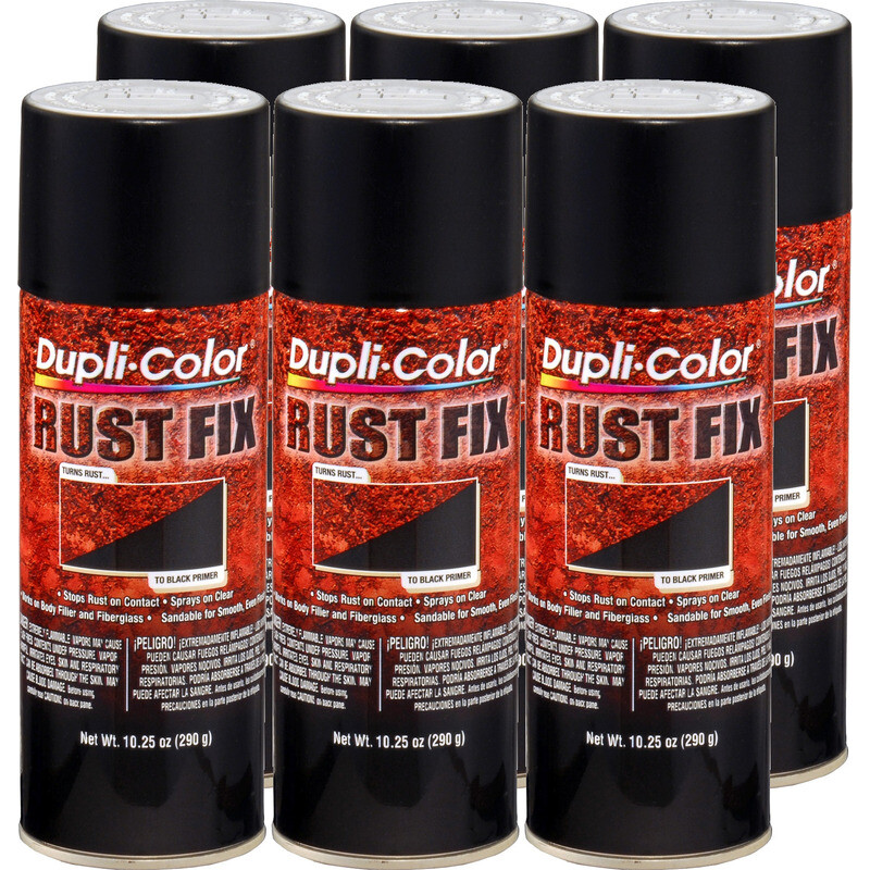 Duplicolor RF129 (6-Pack) Rust Neutralizer Rust Fix, Flat Black, 10.25oz Aerosol