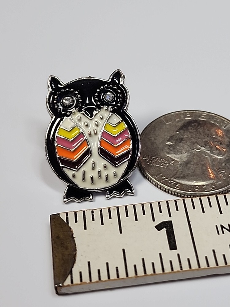 Owl Lapel Pin Black & White Zigzag Design