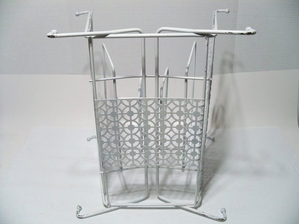 Vtg Magazine Rack, Mid Century White Wire