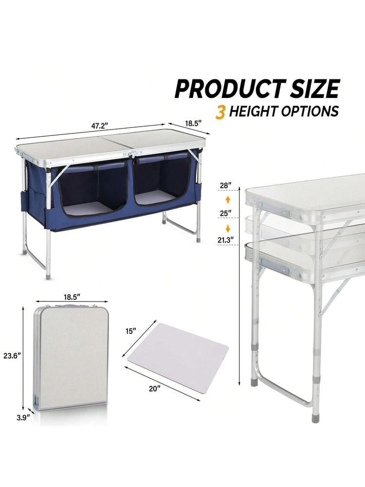 Hot Sale 4 Ft Adjustable Folding Camping Aluminum Table with Storage White