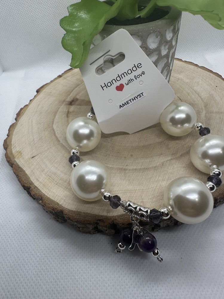 Amethyst Stones Immitation Pearl Beads Bracelet