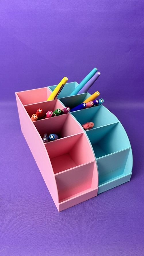 Pink and Blue Plastic Multi-Compartment Desktop Organizer