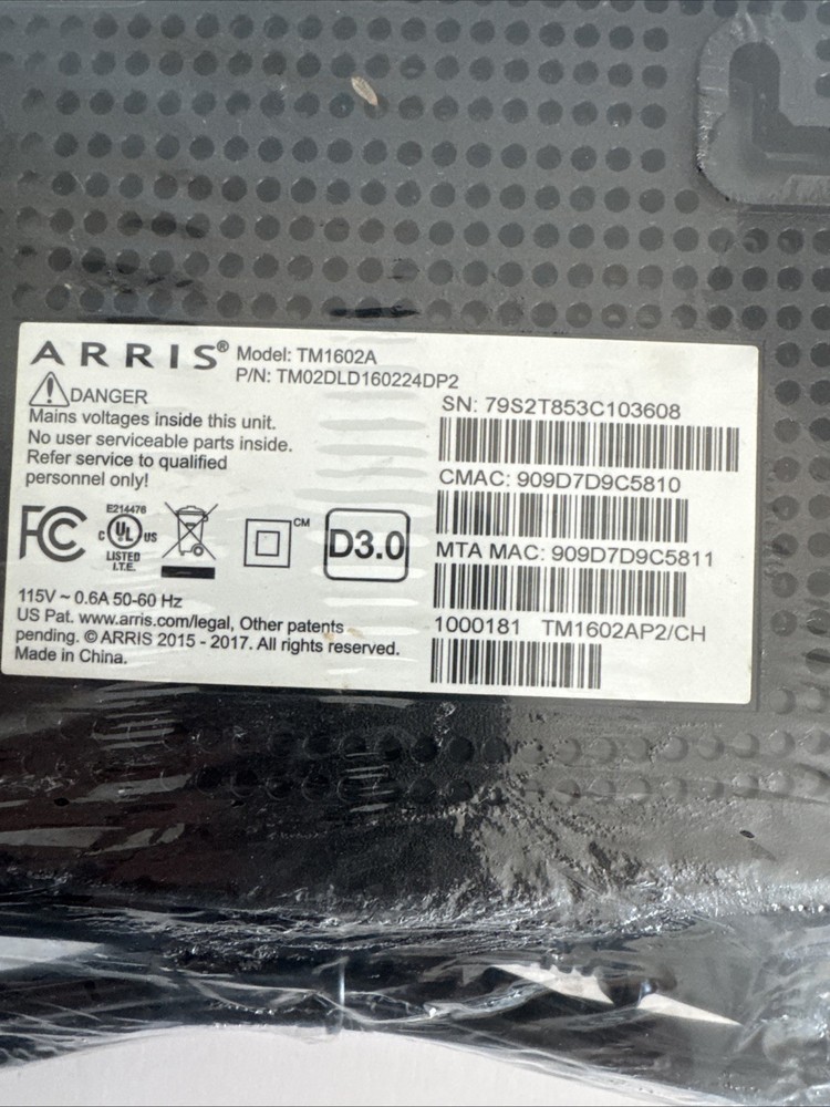 ARRIS TM1602A DOCSIS 3.0 Cable Modem New Sealed