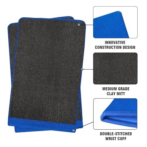 2 Pack Clay Mitt and Bar, Medium Grade Bundle With Clay Towel for Car Blue