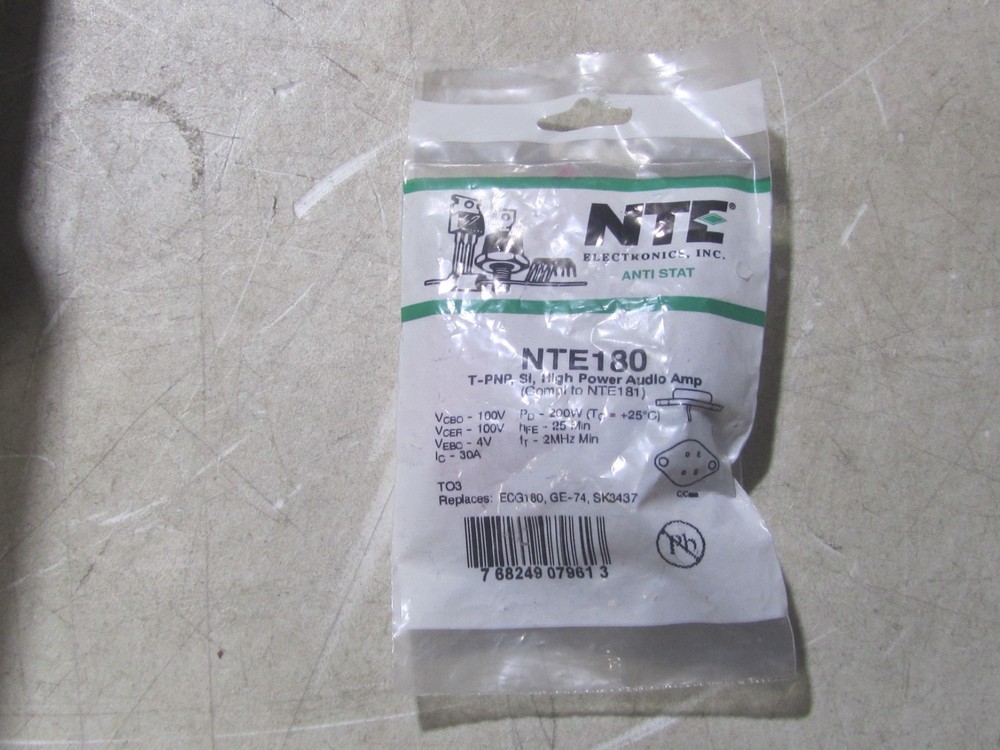 NTE Eletronics NTE180 Silicon Power Transistor High Power Audio Amplifier