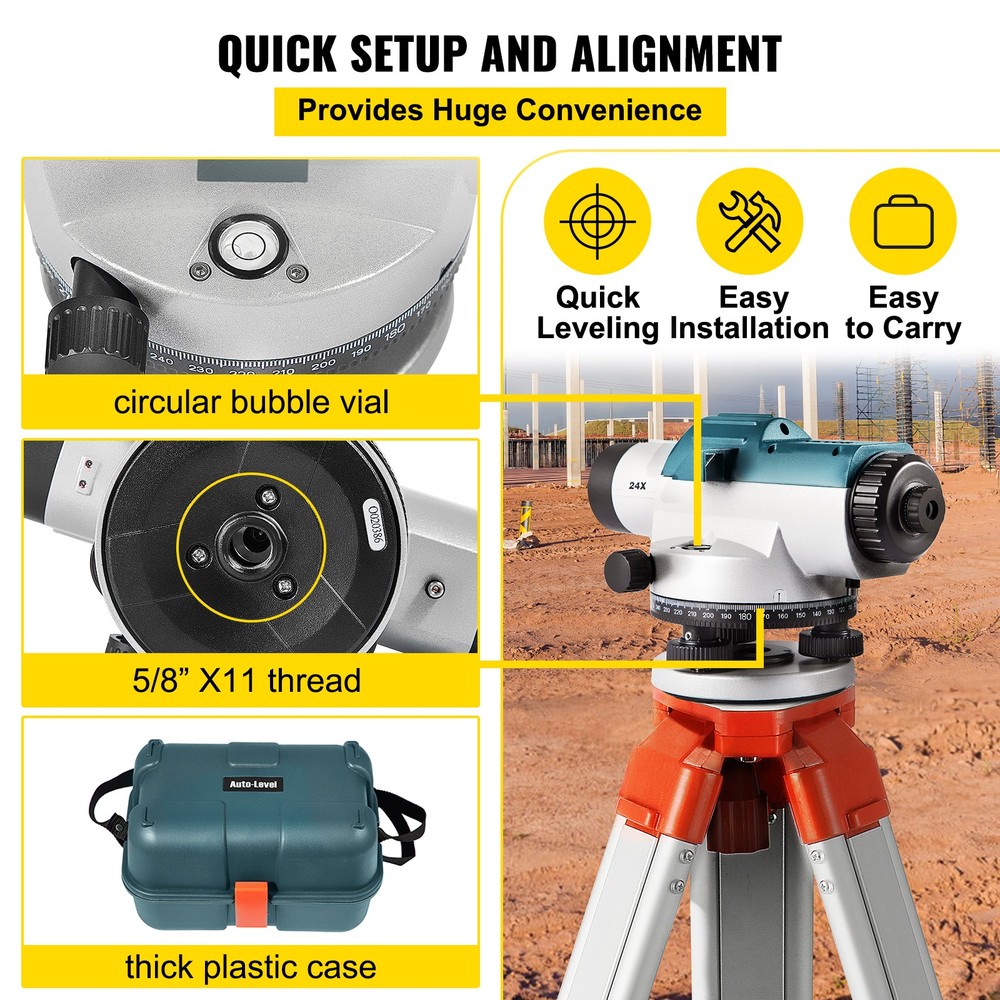 VEVOR Automatic Optical Level 24X Optical Level Kit Waterproof w/Compensator