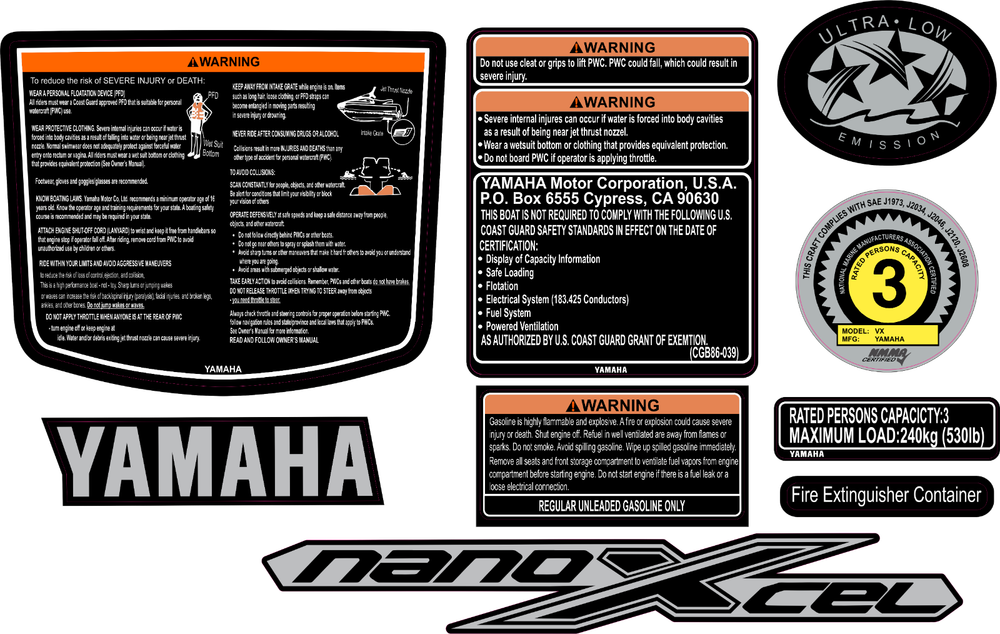YAMAHA WAVERUNNER VX 2016-2018 Graphics / Decal Warning / Sticker Kit