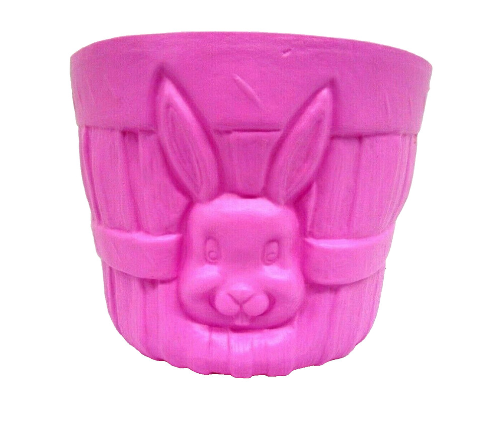 Vintage Empire Plastic Bunny Rabbit Easter Candy Bucket w Handle Egg Hunt Pink