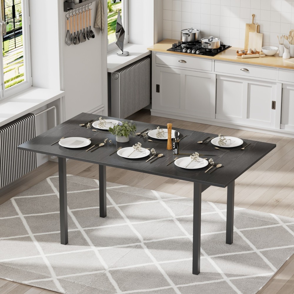Extendable Dining Table Set with USB Charging, Kitchen Table with 6 Stools Black