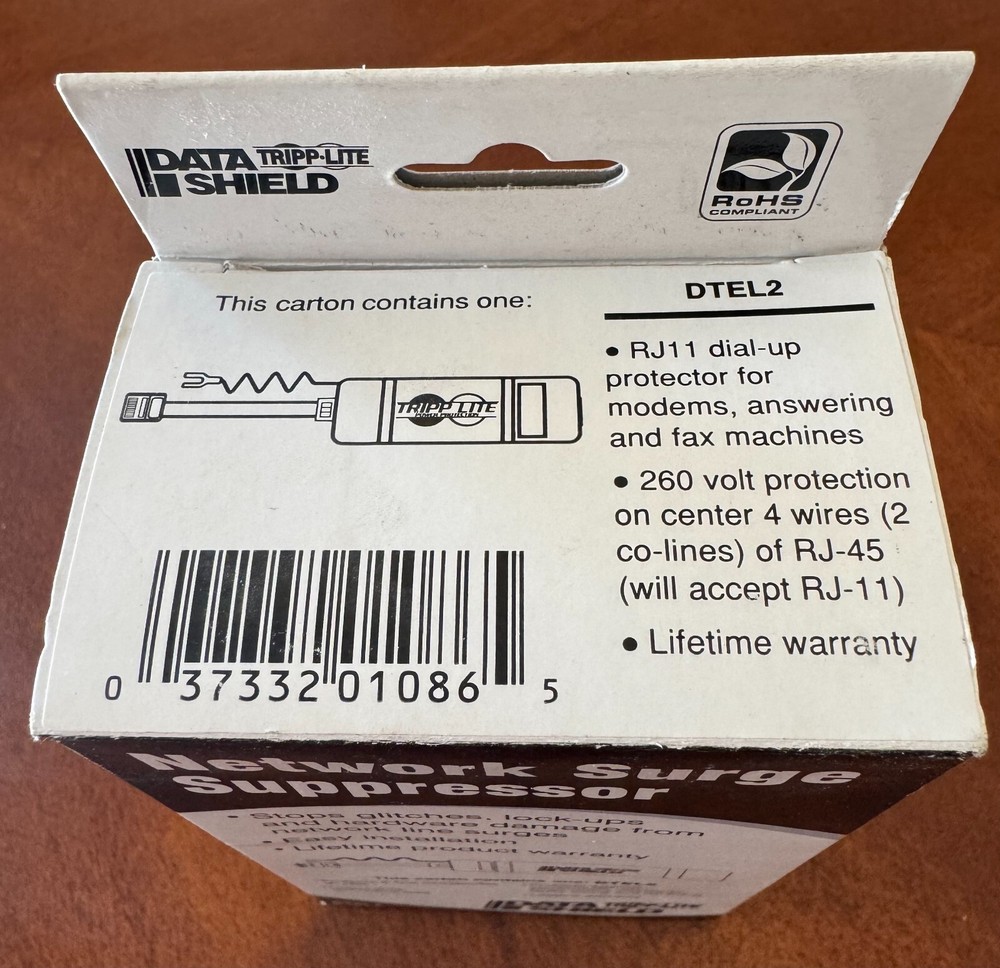 Tripp-Lite Data Shield Network Surge Suppressor, Model: DTEL2, brand new