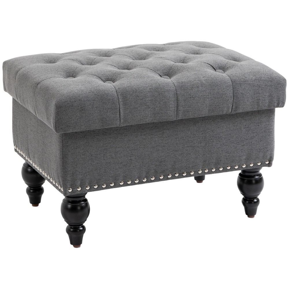 25" Storage Ottoman with Removable Lid, Button Tufted Fabric Footrest Bench