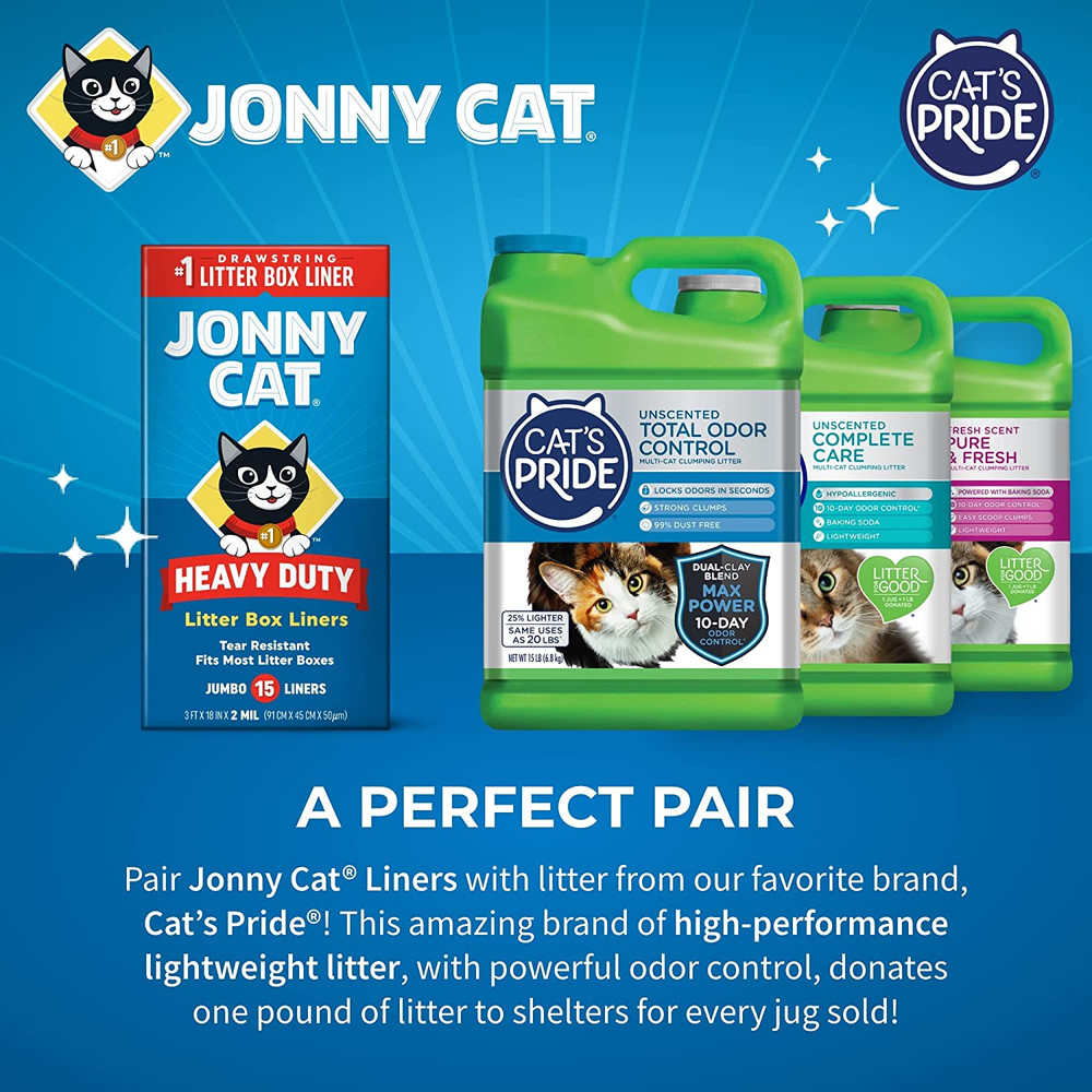 Jonny Cat Litter Box Liners: Heavy Duty - Tear & Leak Resistant - Drawstring Clo