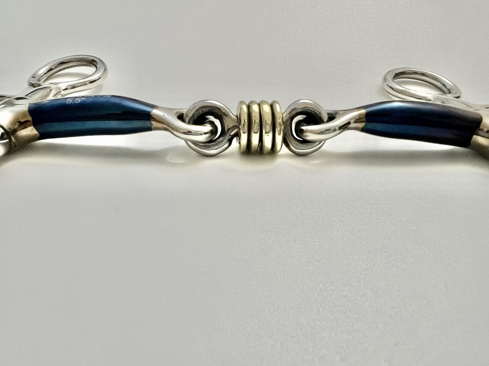 Hanging Cheek Snaffle Blue Sweet Iron / Brass Roller links *SAME DAY DISPATCH*