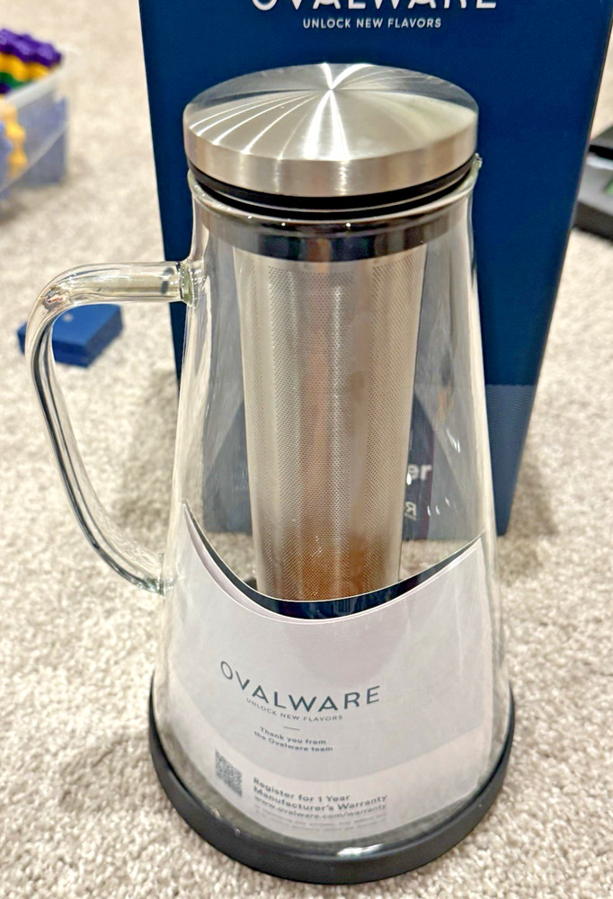 RJ3 Ovalware Glass Cold Brew Coffee Or Tea Maker Infuser 1.5L NIB