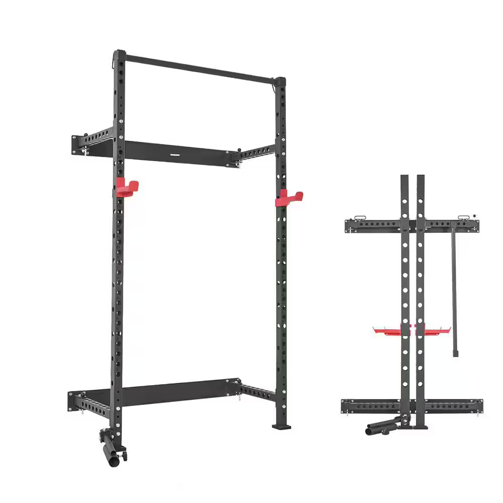 Folding Power Cage, Wall-Mounted Power Rack Squat Rack, Multifunctional Strength