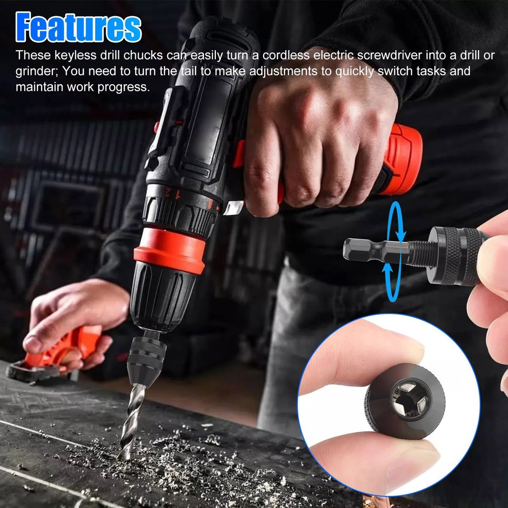 4Pcs 1:4-inch hex shank Versatile Conversion Drill chuck suitable for drills