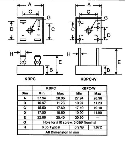 5pcs KBPC3510 Bridge Rectifier Diode,35A 1000V Single Phase,Full Wave 35 Amp ...