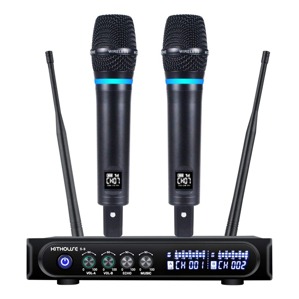 S9 UHF Rechargeable Wireless Microphone System Karaoke Mic Dual Handheld