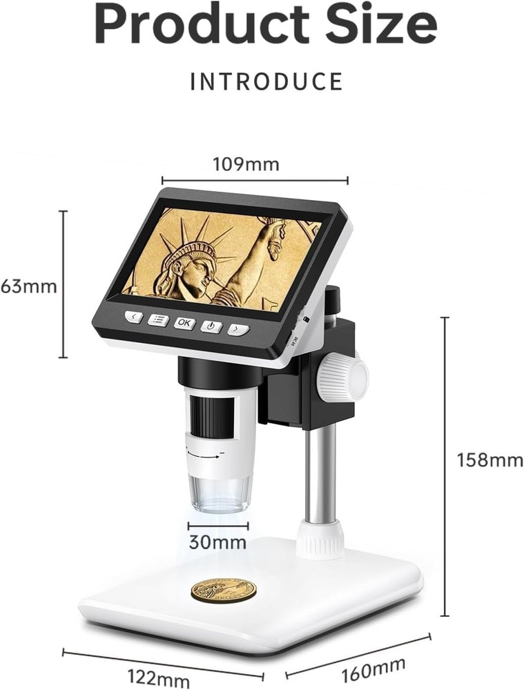 Coin Microscope 1000X 4.3'' LCD Digital Microscope with Screen USB HD